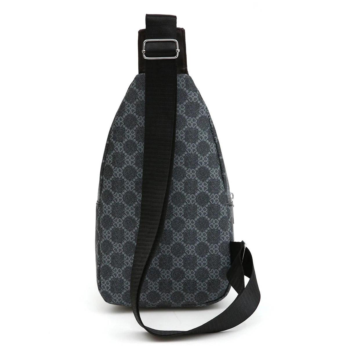 Sporty Functional Chest Bag Men Women Geometric Print Multi-Pocket Pu Headphone Port Shoulder