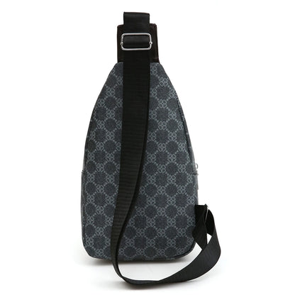 Sporty Functional Chest Bag Men Women Geometric Print Multi-Pocket Pu Headphone Port Shoulder