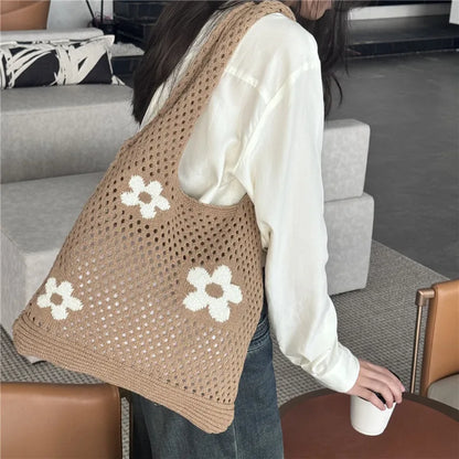 Summer Flower Woven Bag Mesh Hollow Single Shoulder Bag Super Cool Women S Knitted Bag