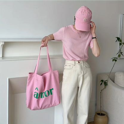 Pink Large Capacity Canvas Tote Bag