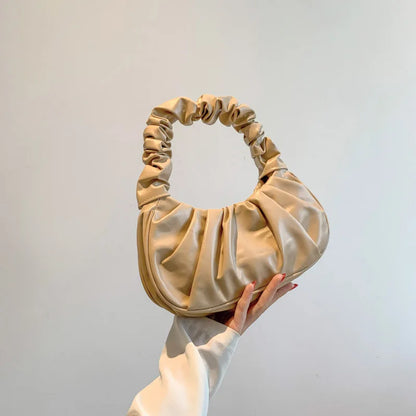 Ruched Hobo Bag Soft Cloud Handbag with Pleated Handle