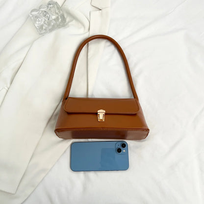 Spring Trendy Basics Underarm Bag Solid Color Pu Shoulder Metal Flap Handbag Commute Shopping