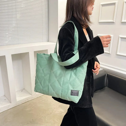 Large Quilted Nylon Tote Bag – Lightweight Women's Shoulder Handbag