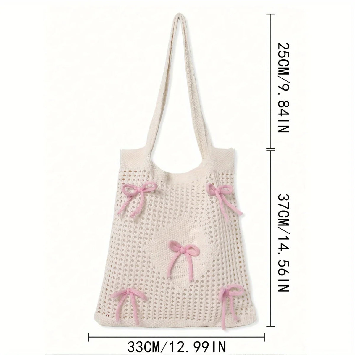 Crochet Tote Bag with Bow Accents – Preppy Knit Shoulder Bag