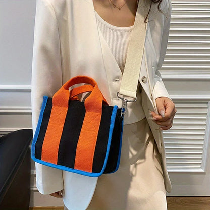 Canvas Contrast Color Crossbody Bag for Women – Tote Shoulder Bag