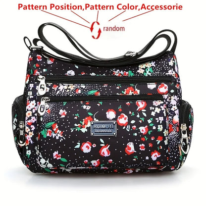 Floral Crossbody Bag for Women – Multi-Pocket Nylon Shoulder Bag