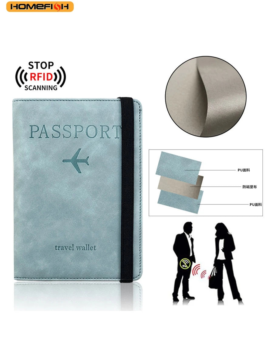 Homefish Women Men Rfid Vintage Business Passport Covers Holder Multi-Function Id Bank Card Pu