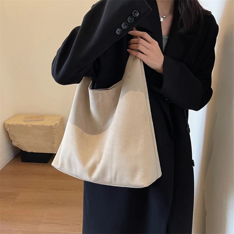 Suede Texture Large Tote Bag – Women's Minimalist Shoulder Handbag