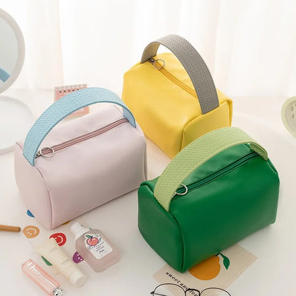 Waterproof PU Leather Makeup Bag – Portable Cosmetic Organizer with Handle