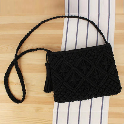 Bohemian Woven Rope Crossbody Bag with Tassel Detail