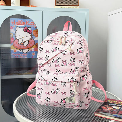 Fresh Age Reducing Cartoon Animal Bow Print Student Backpack Nylon Lightweight Large Capacity Casual