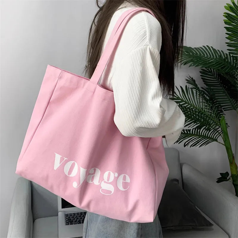Large Canvas Tote Bag Women – Voyage Letter Print