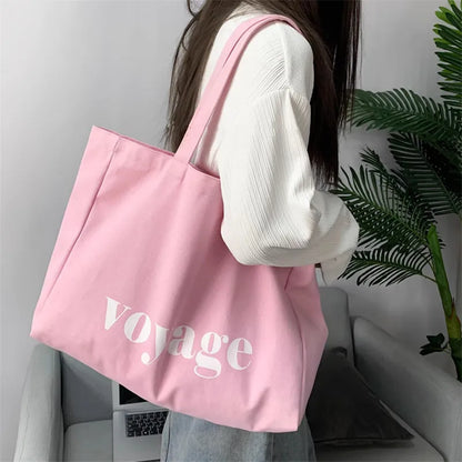 Large Canvas Tote Bag Women – Voyage Letter Print