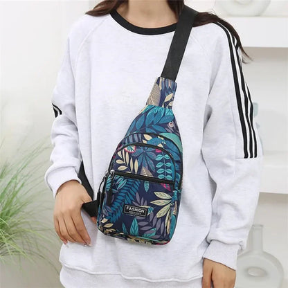Leaf Print Nylon Sling Bag Crossbody Chest Bag for Women