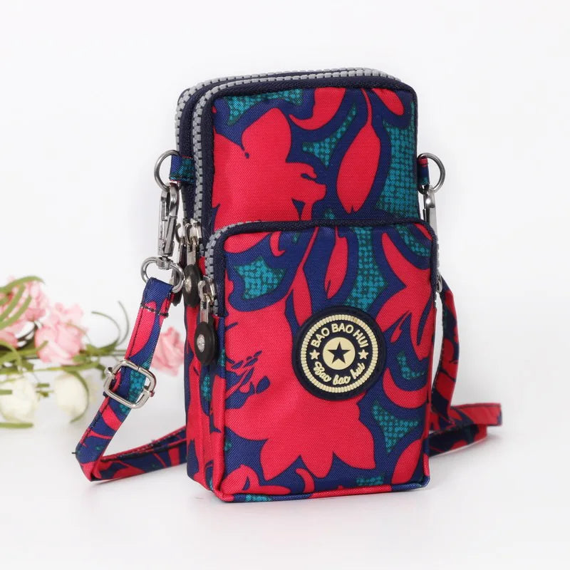 Nylon Shoulder Crossbody Phone Bag Women Sports Running Multi Layer Zipper Pouch Armband Bag