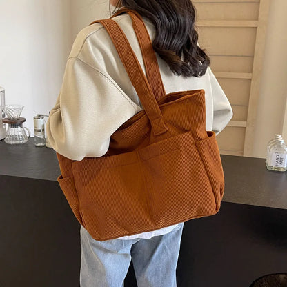 Corduroy Tote Bag – Large Shoulder Handbag for Women