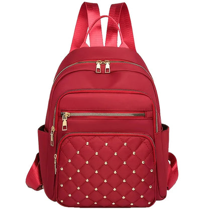 Quilted Nylon Backpack for Women – Rivet Detail with Gold Hardware