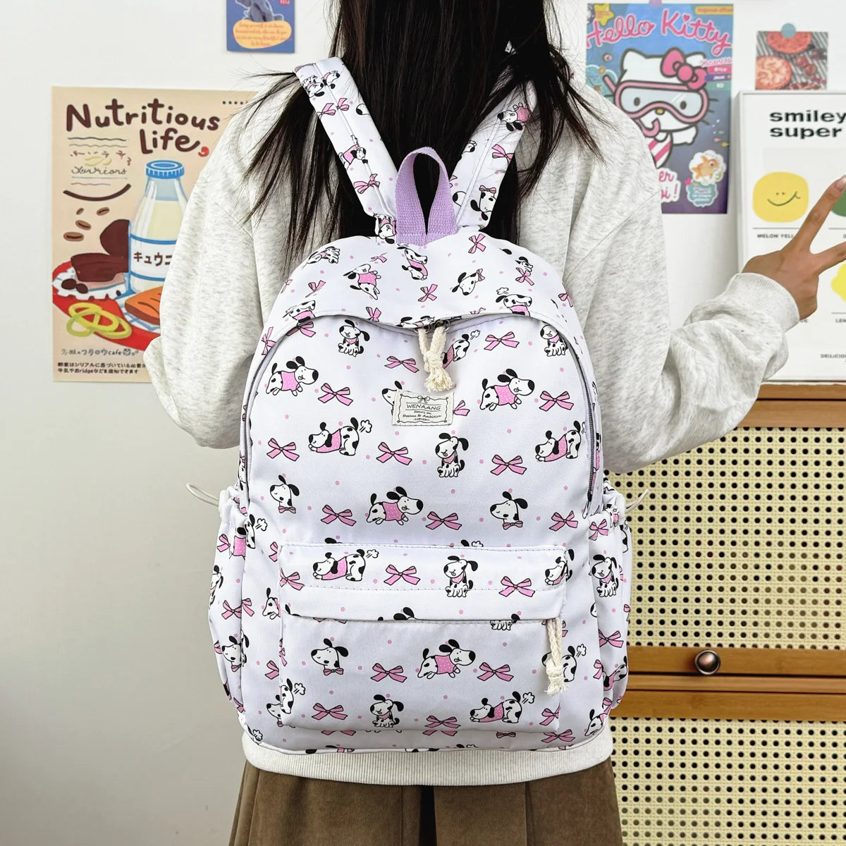 Exquisite Cute Cartoon Animal Printed Backpack Nylon Lightweight Large Capacity Casual Campus