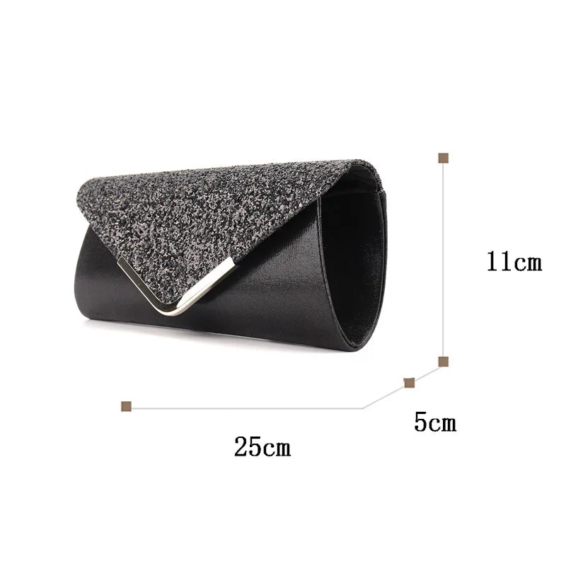 Sparkly Black Evening Clutch Bag Envelope Purse Gold Chain Parties Prom Special Occasions Formal