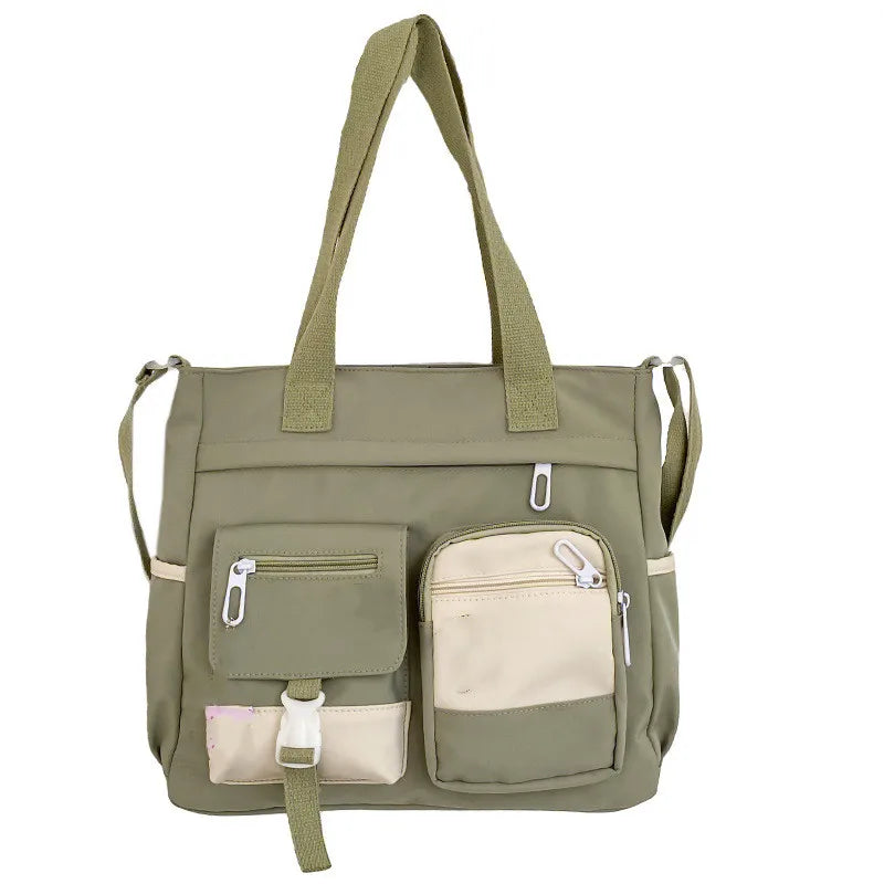 Canvas Crossbody Tote Bag Multi-Pocket Shoulder Bag