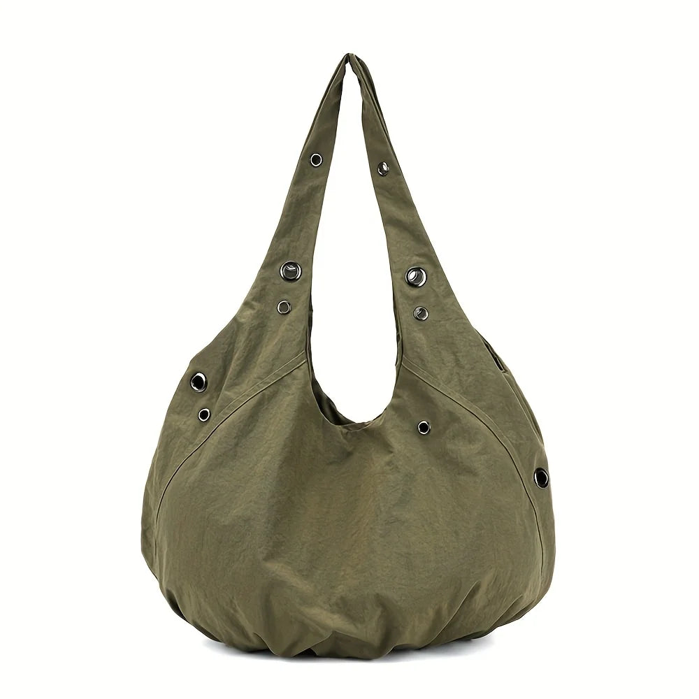 Women's Nylon Hobo Tote Bag – Spacious Shoulder Bag with Grommet Detail