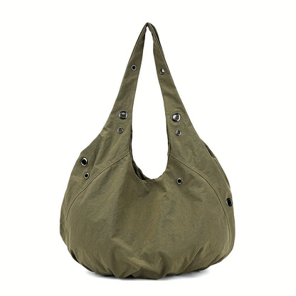 Women's Nylon Hobo Tote Bag – Spacious Shoulder Bag with Grommet Detail