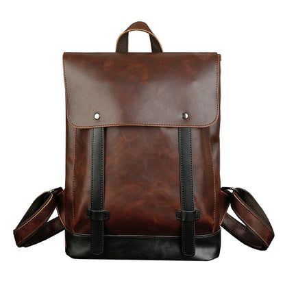 Men S Pu Leather Backpack Korean Version Retro Clamshell Travel Business