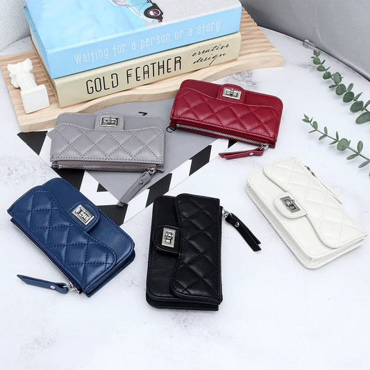 Sheepskin Small Fragrant Short Change Storage Embroidered Diamond Check Coin Bag Card Id Zipper