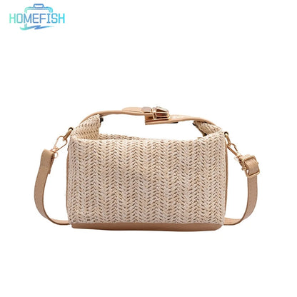 Homefish Summer Small Straw Handbag Trendy Shoulder Bag Woven Bucket Crossbody Casual Seaside Beach