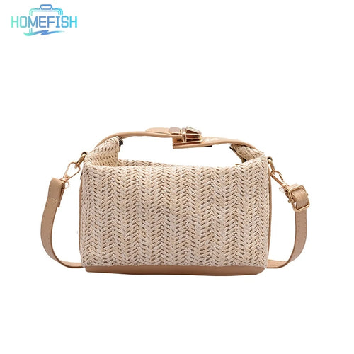 Homefish Summer Small Straw Handbag Trendy Shoulder Bag Woven Bucket Crossbody Casual Seaside Beach