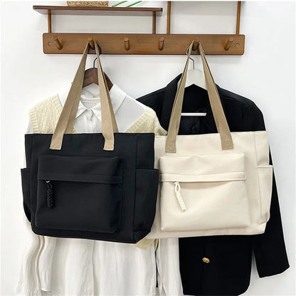 Nylon Tote Bag Multiple Pocket Lightweight Foldable Design Office Commute Shopping Fitness Storage
