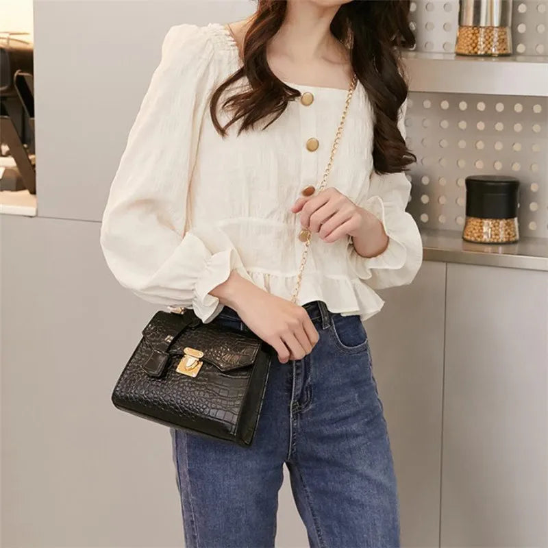 Crocodile Pattern Mini Tote Bag – Chain Crossbody Handbag
