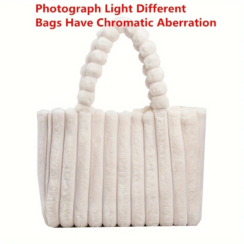 Large Capacity Plush Tote Bag Stiped Faux Fur Shoulder Bag - Soft