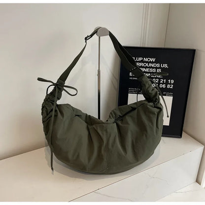 Nylon Crossbody Bag – Soft Drawstring Crescent Shoulder Bag for Women