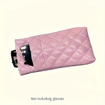 Quilted Faux Leather Glasses Case with Auto-Close Snap