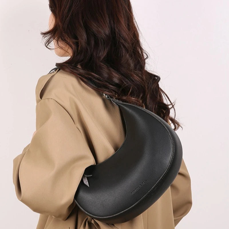 Crescent Shoulder Bag Minimalist PU Leather Hobo Purse