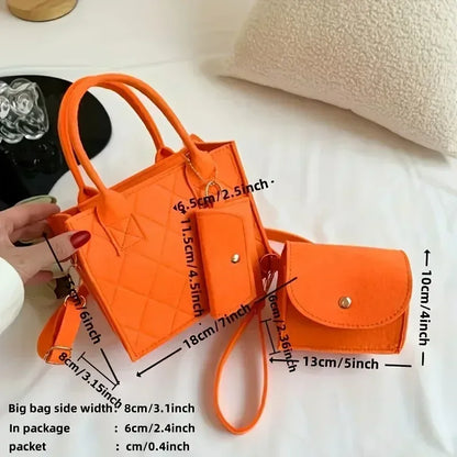 Embossed Women's Handbag 3-Piece Set – Tote, Crossbody & Card Holder