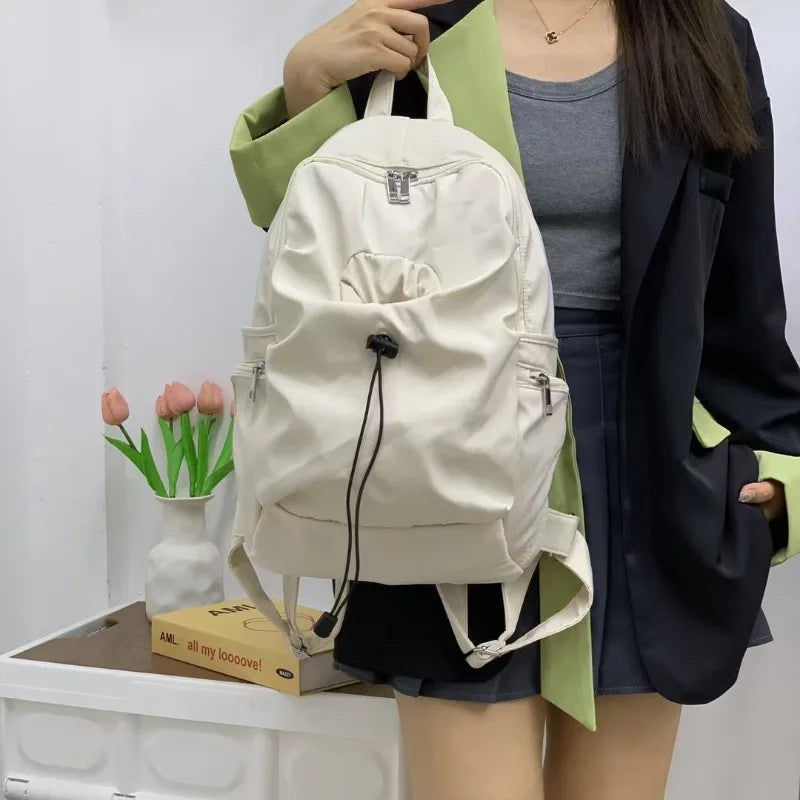 Casual Nylon Backpack with Multiple Zipper Pockets