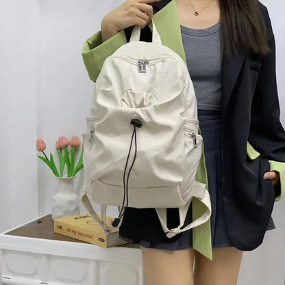 Casual Nylon Backpack with Multiple Zipper Pockets
