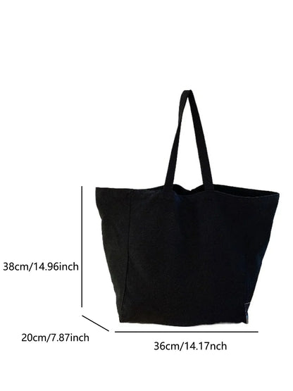 Fashionable Minimalist Solid Color Canvas Tote Bag Large Capacity Handbag Soft Durable Shoulder