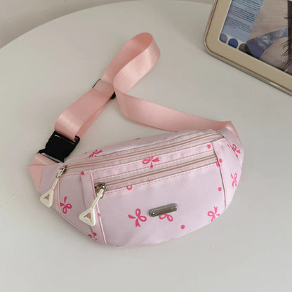 Fashionable Sweet Bow Printed Women S Chest Bag Lightweight Large Capacity Layered Waist Crossbody