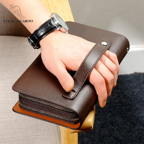 Men S Hand-Held Fashionable Business Double-Zipper Wrist Large-Capacity Multi-Slot Multi-Functional