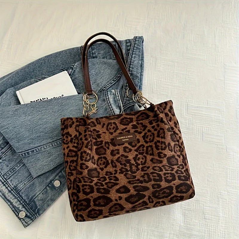 Leopard Print Shoulder Bag – Metal Chain Faux Leather Tote