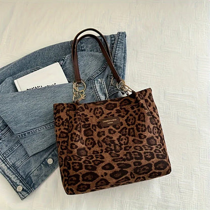 Leopard Print Shoulder Bag – Metal Chain Faux Leather Tote
