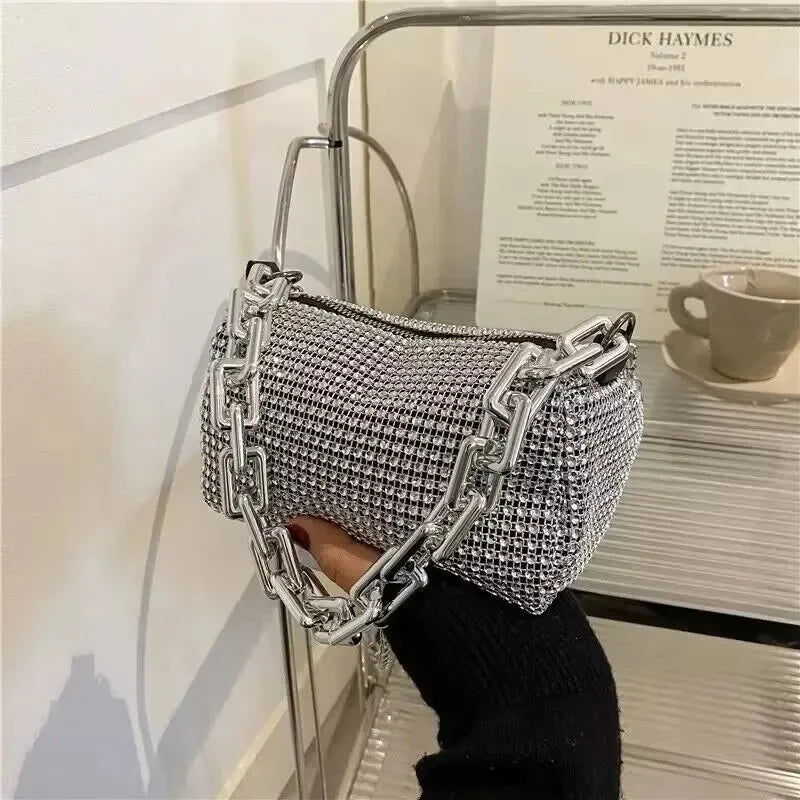 Rhinestone Tote Bag Stylish Sparkling Chain Ball Shoulder Bags