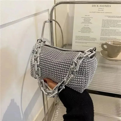 Rhinestone Tote Bag Stylish Sparkling Chain Ball Shoulder Bags