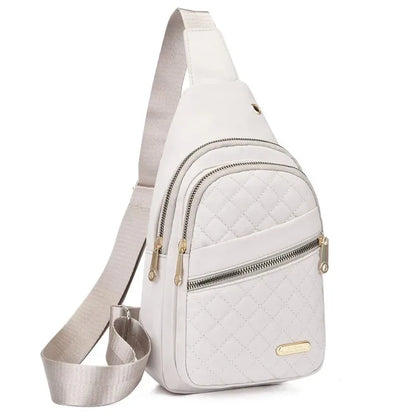 Quilted Sling Bag with Gold Zipper – Multi-Pocket Crossbody