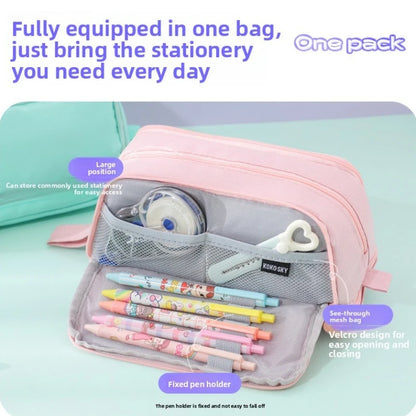 Large Capacity Pencil Case – Multi-Layer Stationery Pouch with Mesh Pockets