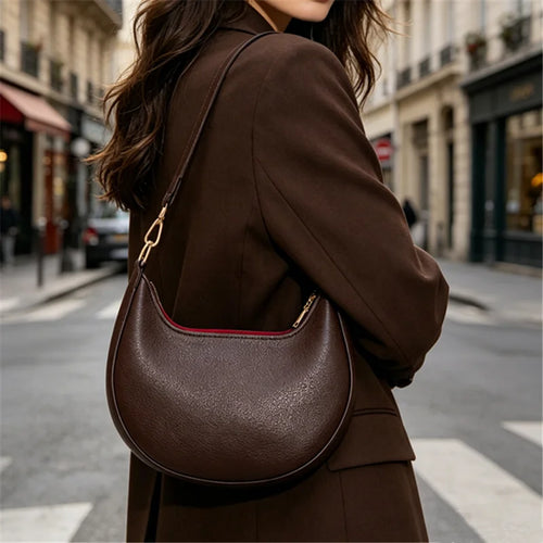 Half Moon Shoulder Bag for Women – Retro PU Leather Crescent Purse