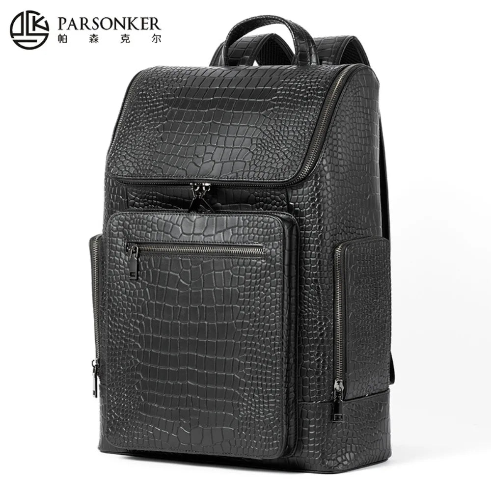 Multi-Pocket Large Capacity 16-Inch Computer Bag Men S Genuine Leather Crocodile Pattern High-End